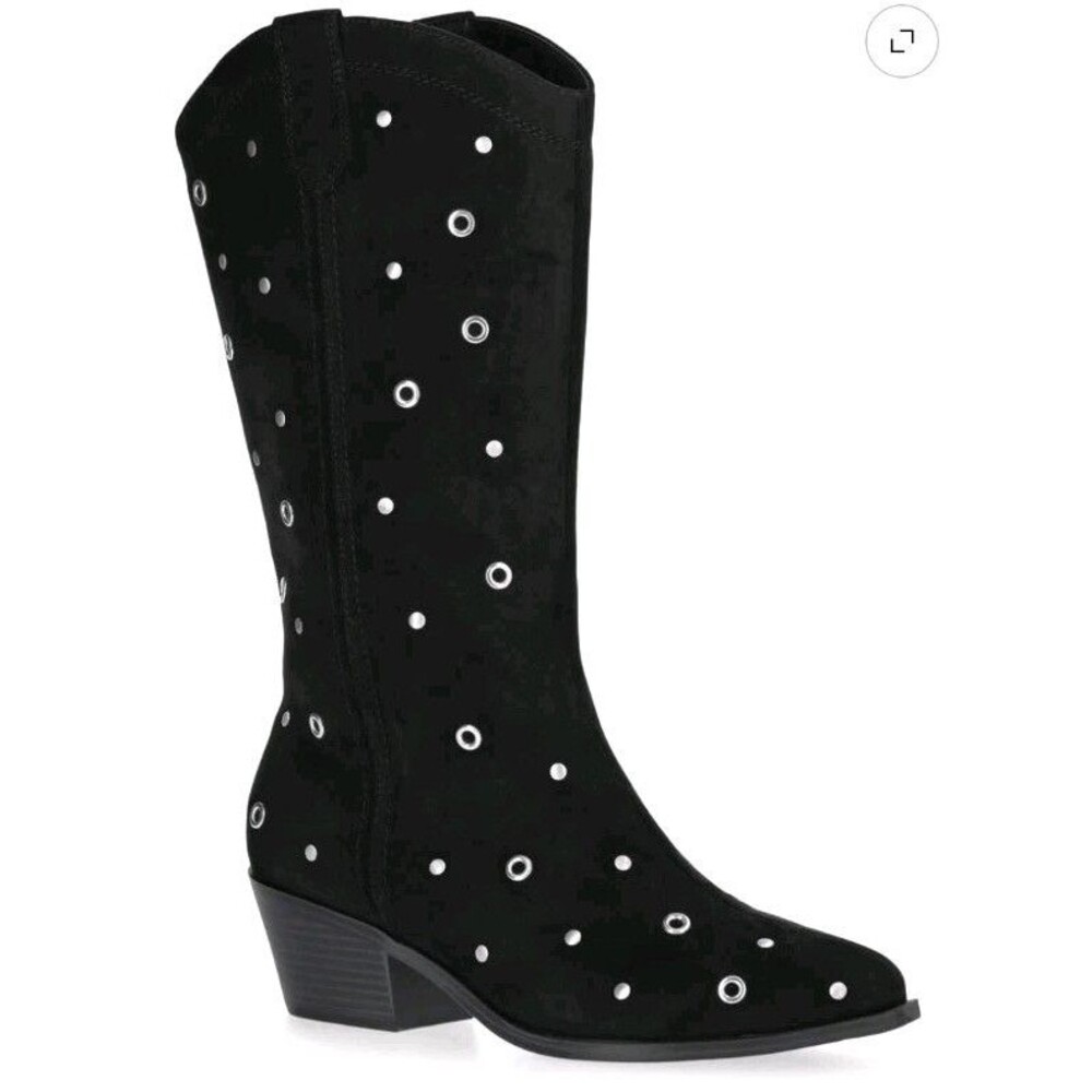 No Boundaries Women Black Western Mid Calf Faux Suede Stud Grommet Zip Boots 7